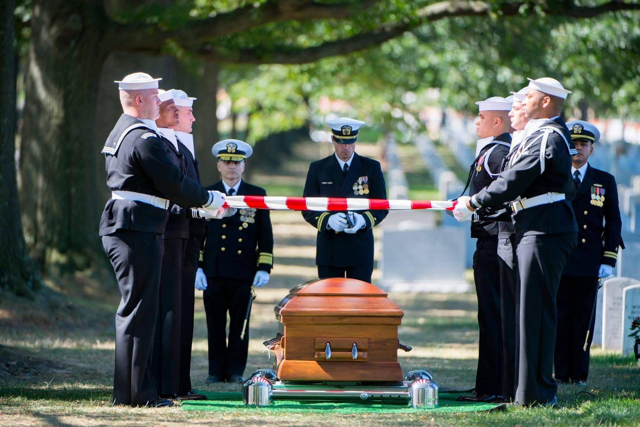 Ceremonial honor guard folding an American flag