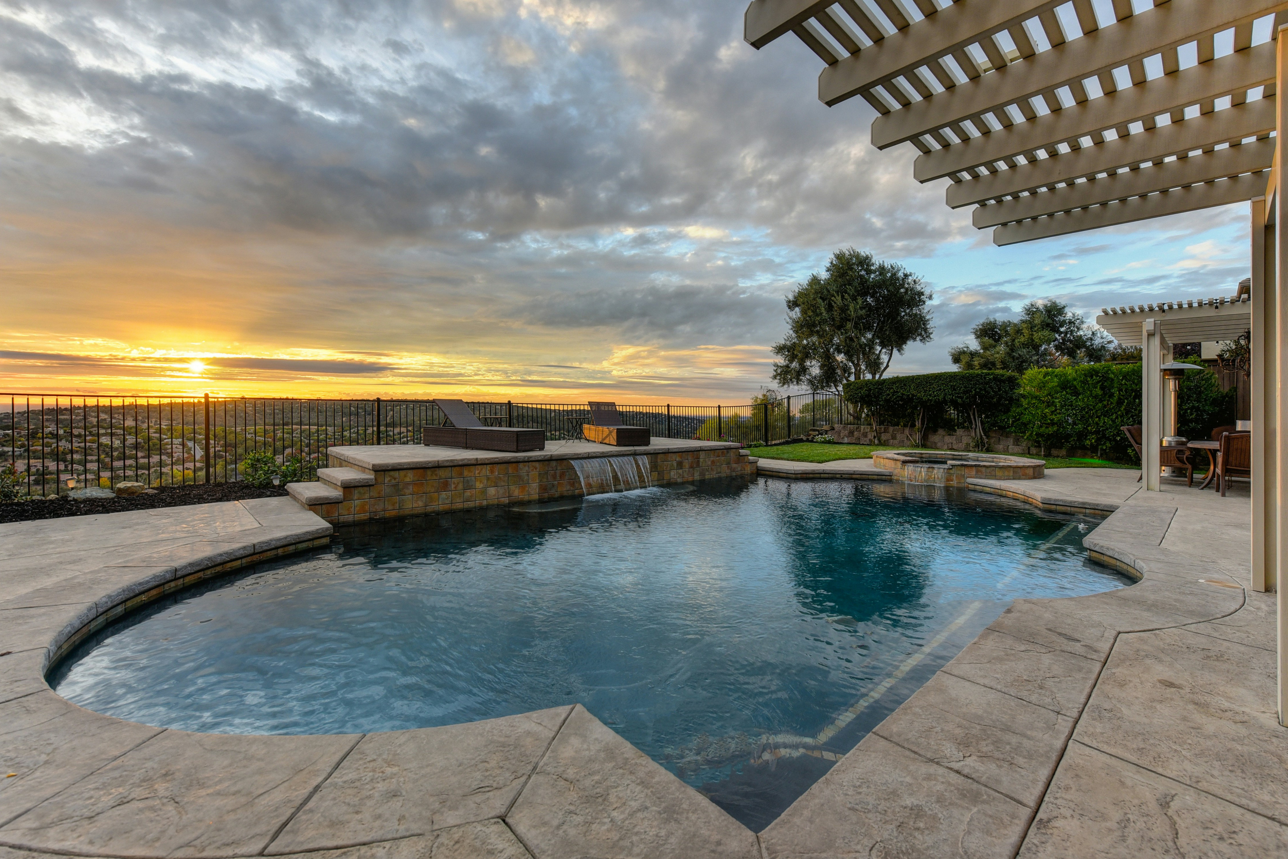 Estate pool at golden hour
